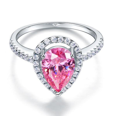 Pear Cut Sterling Silver "Angel" Ring in Pink