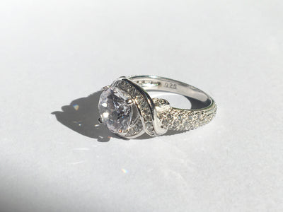 Round Cut Sterling Silver "Omega" Ring Set