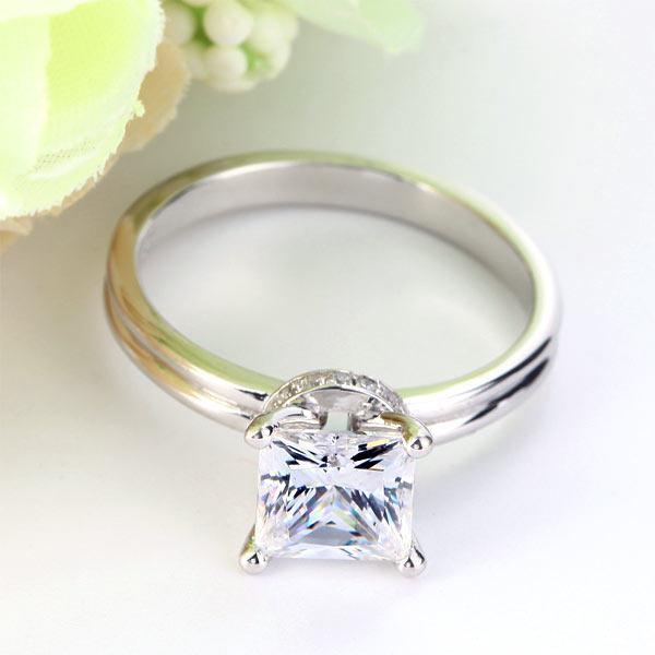 Princess Cut 14k Solid White Gold Ring with Moissanite Diamond Stone