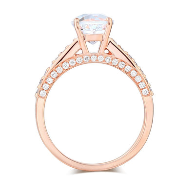 Round Cut 14k Solid Rose Gold Ring with Topaz Stone and Encrusted with Natural Diamonds