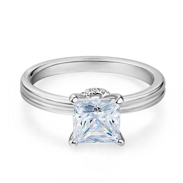 Princess Cut 14k Solid White Gold Ring with Moissanite Diamond Stone