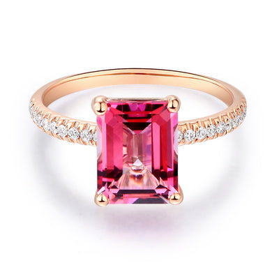 Emerald Cut 14k Solid Rose Gold Ring with Natural Diamonds