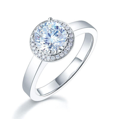 Round Cut 14k Solid White Gold Ring with Moissanite Diamond