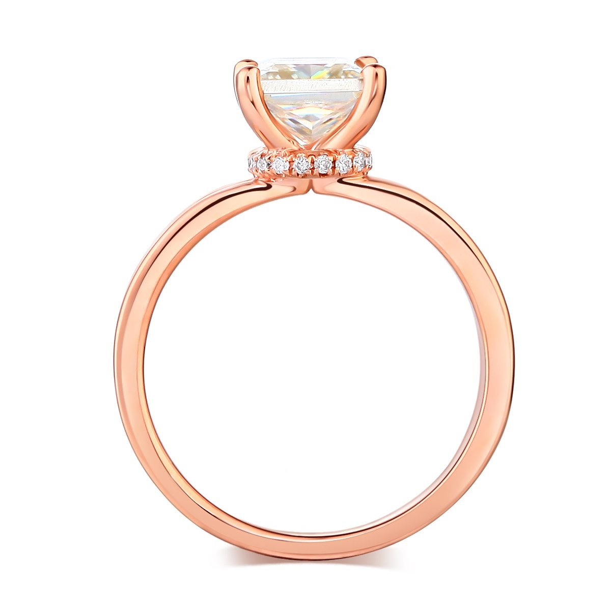 Princess Cut 14k Solid Rose Gold Ring with Moissanite Diamond Stone