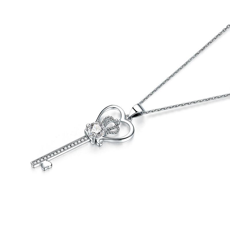 Sterling Silver Heart, Crown and Key "Key of Sovereignty" Necklace