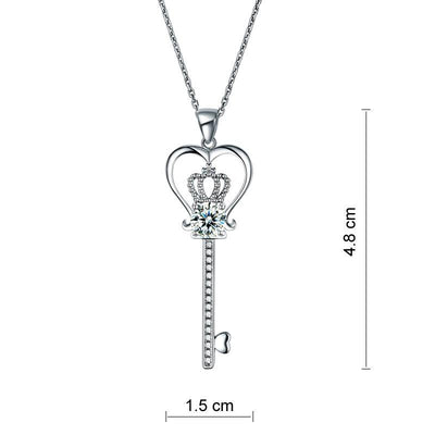 Sterling Silver Heart, Crown and Key "Key of Sovereignty" Necklace