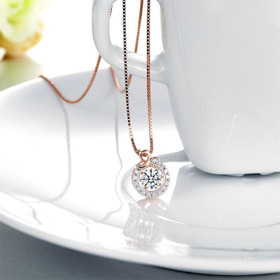 Round Cut Sterling Silver Dancing Stone Necklace in Rose Gold