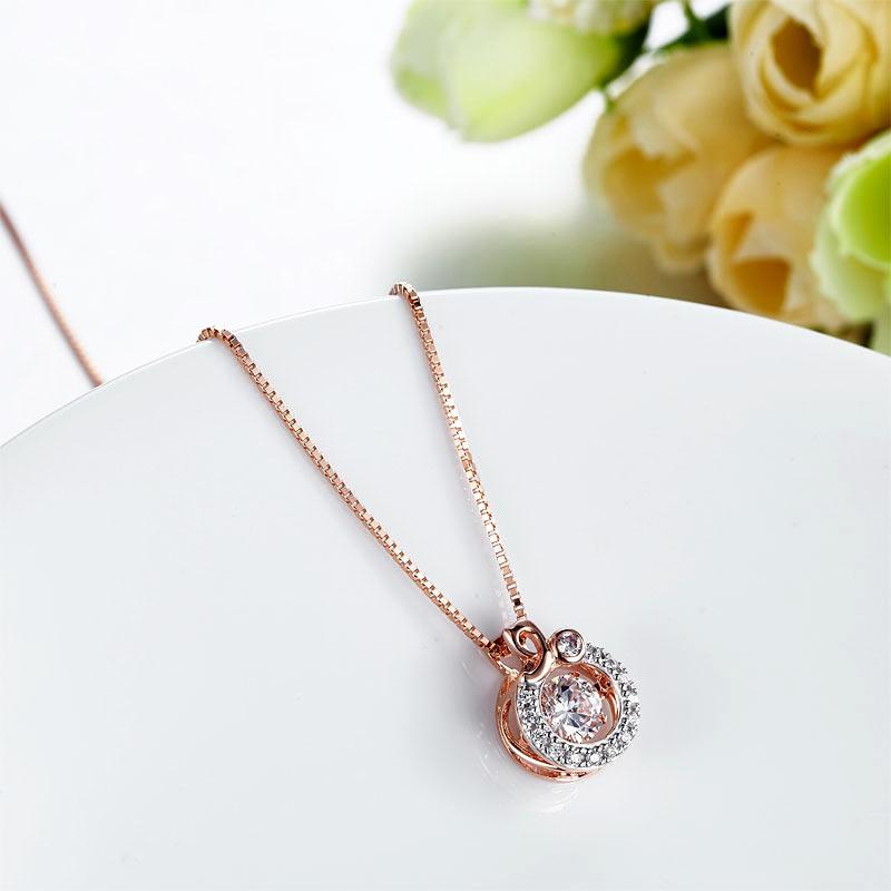 Round Cut Sterling Silver Dancing Stone Necklace in Rose Gold