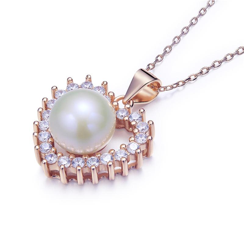 Sterling Silver Freshwater Pearl Necklace in Rose Gold