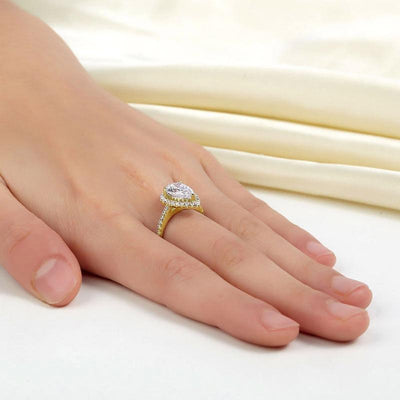 Pear Cut Sterling Silver "Angel" Ring in Yellow Gold
