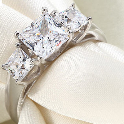 Three Stone Princess Cut Sterling Silver "Trinity" Ring