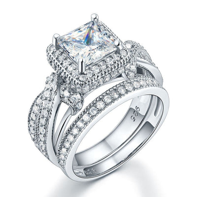 Princess Cut Sterling Silver "Noble" Ring Set