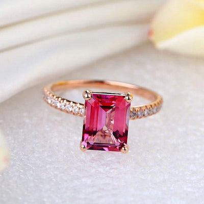 Emerald Cut 14k Solid Rose Gold Ring with Natural Diamonds