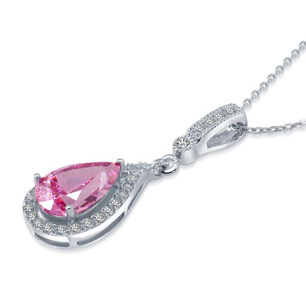 Sterling Silver Pear Shaped "Angel" Tear Drop Necklace in Pink