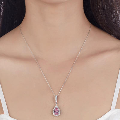 Sterling Silver Pear Shaped "Angel" Tear Drop Necklace in Pink