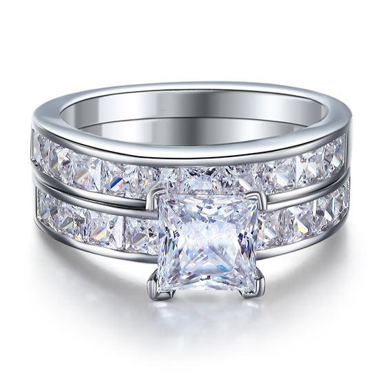 Princess Cut Sterling Silver "Eden" Ring Set