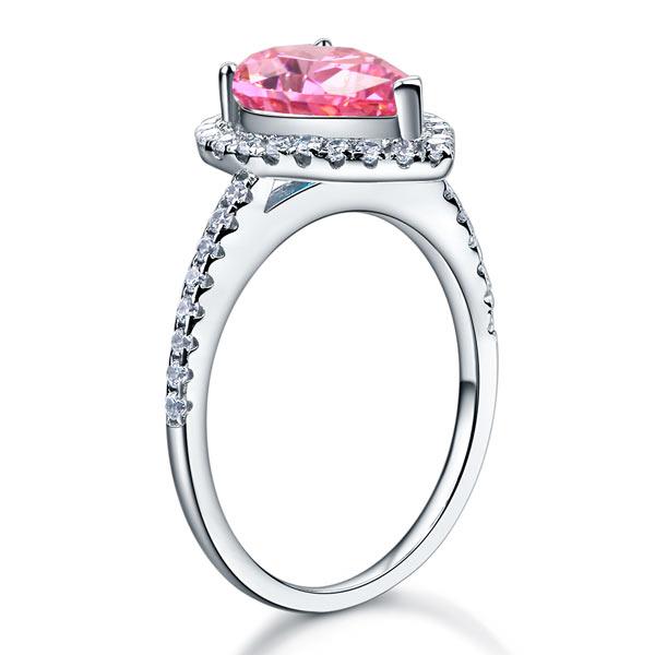 Pear Cut Sterling Silver "Angel" Ring in Pink