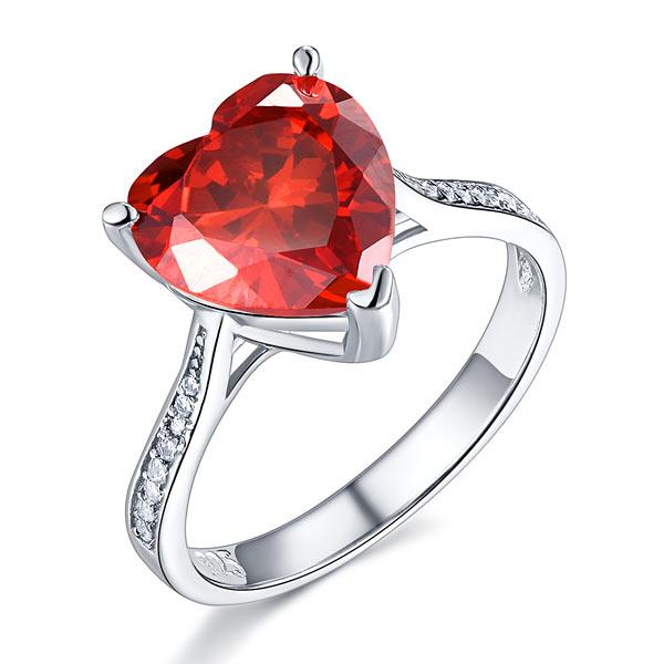 Heart Shaped Sterling Silver "Endearment" Ring in Red