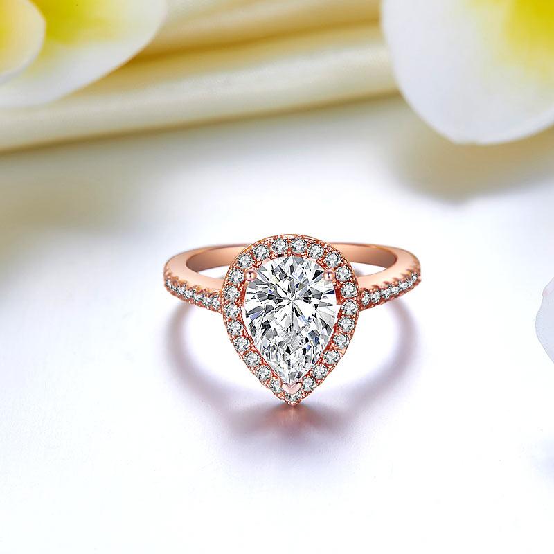 Pear Cut Sterling Silver "Angel" Ring in Rose Gold