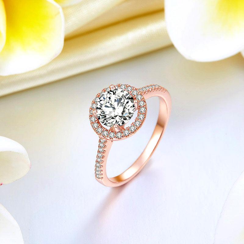 Round Cut Sterling Silver "Eve" Ring in Rose Gold