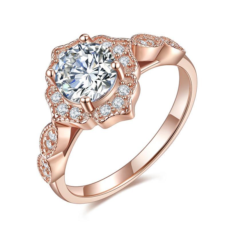 Round Cut Vintage 925 Sterling Silver "Duchess" Ring in Rose Gold