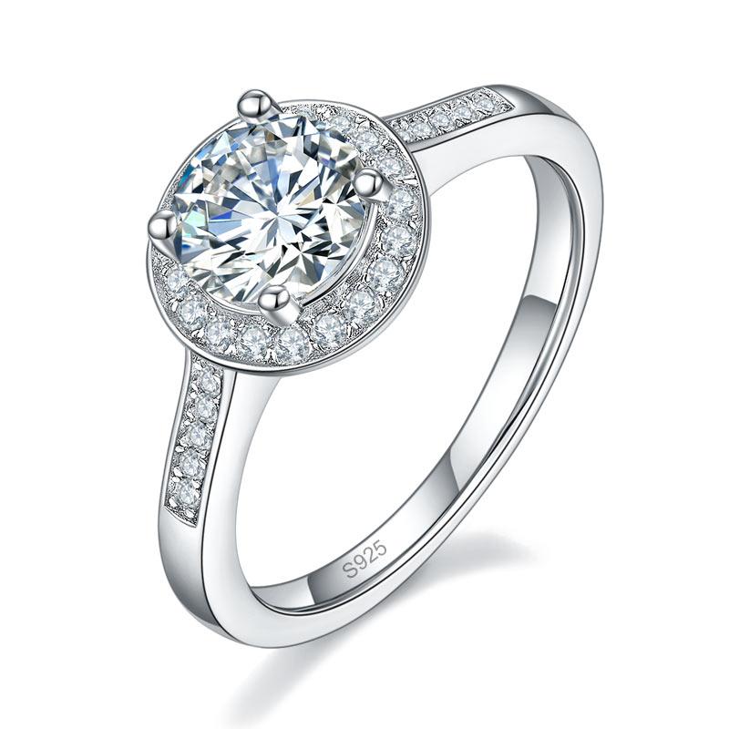 Round Cut Moissanite Diamond Ring with Halo Setting