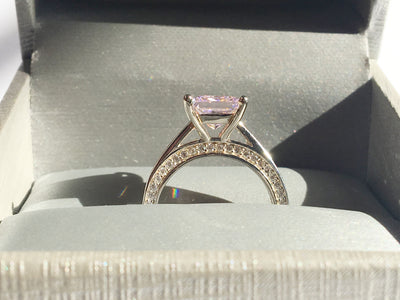 Princess Cut Sterling Silver "Covenant" Ring Set in Pink