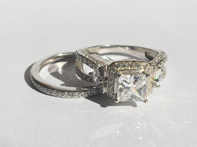 Princess Cut Sterling Silver "Alpha" Ring Set